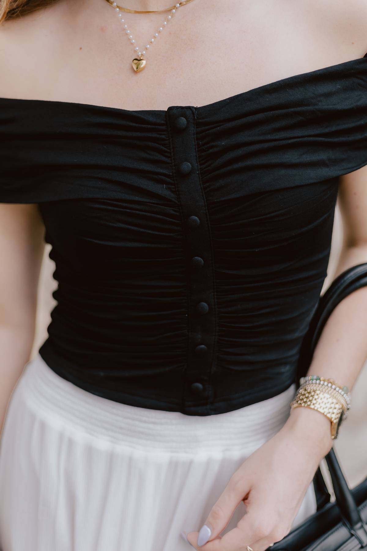 Buttoned In Black Top