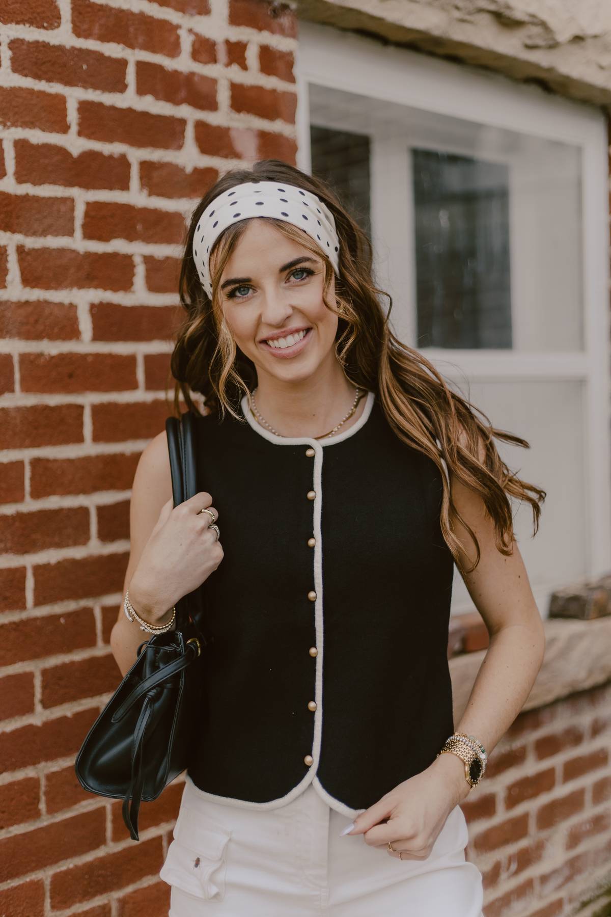 Black and white gold button up knit vest