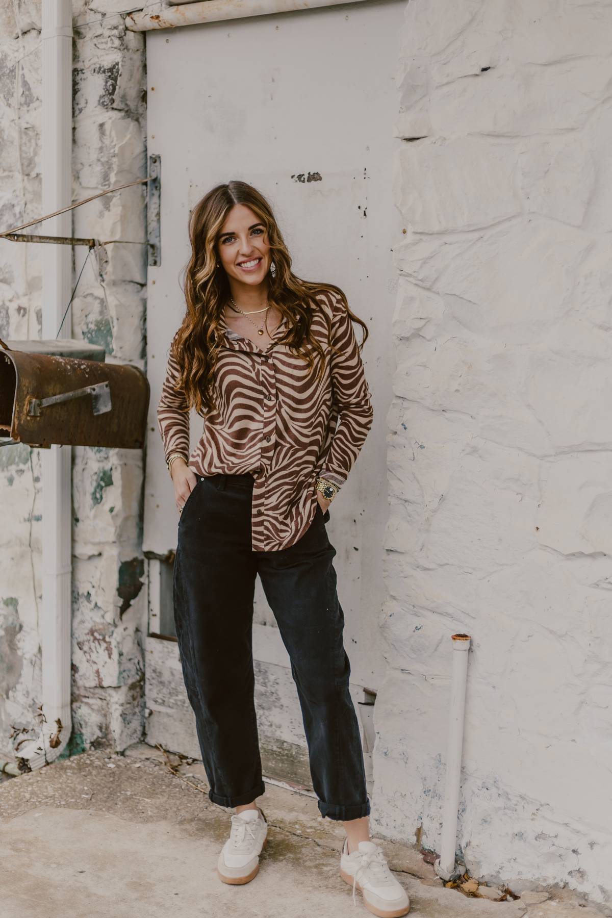 Zebra Toned Button Up