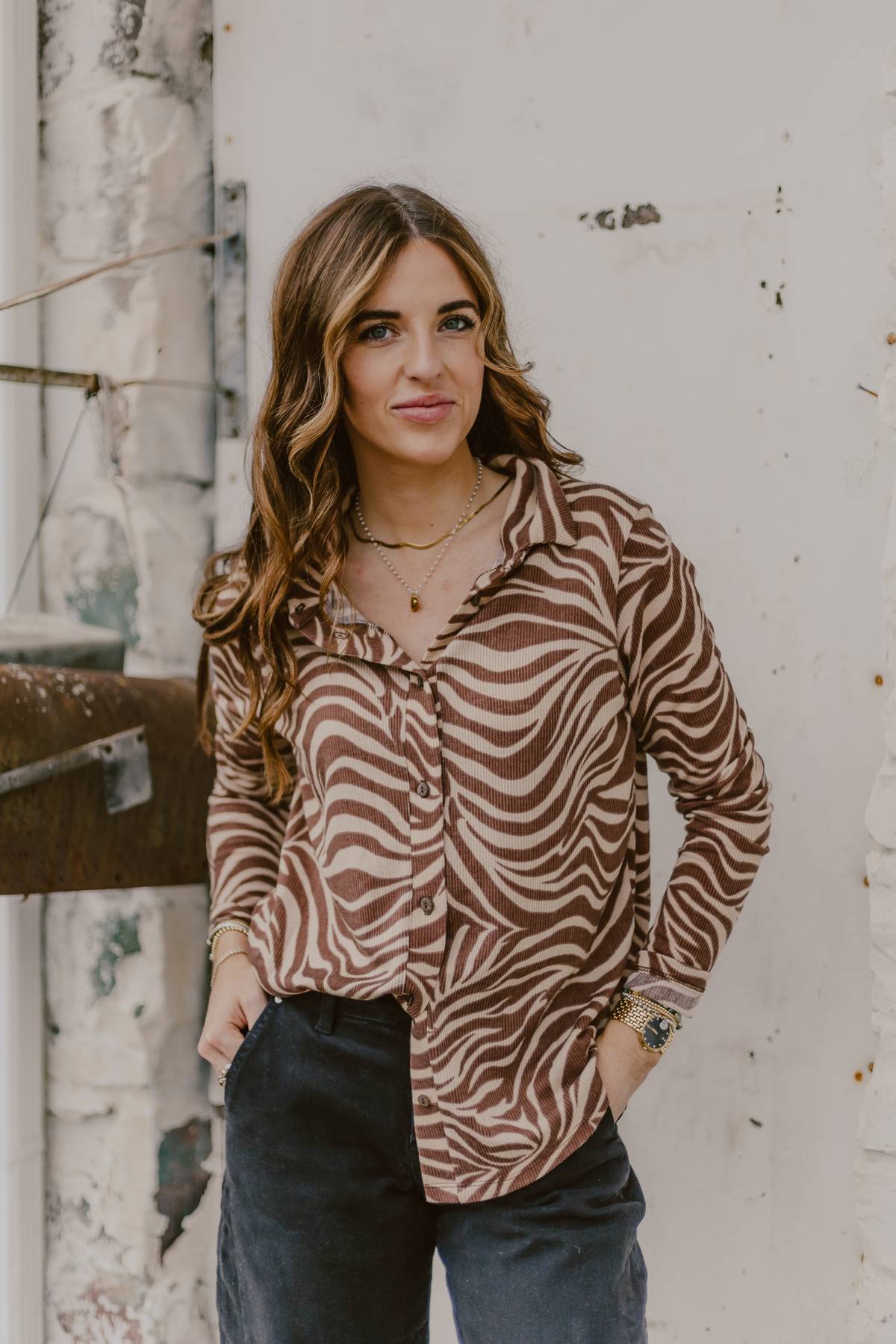 Brown Zebra button down shirt