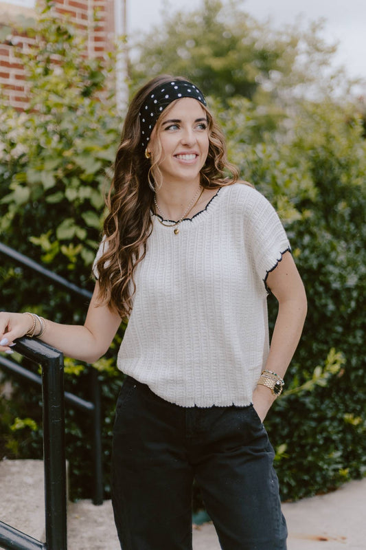 Polka Dot Headband on women with long hair.