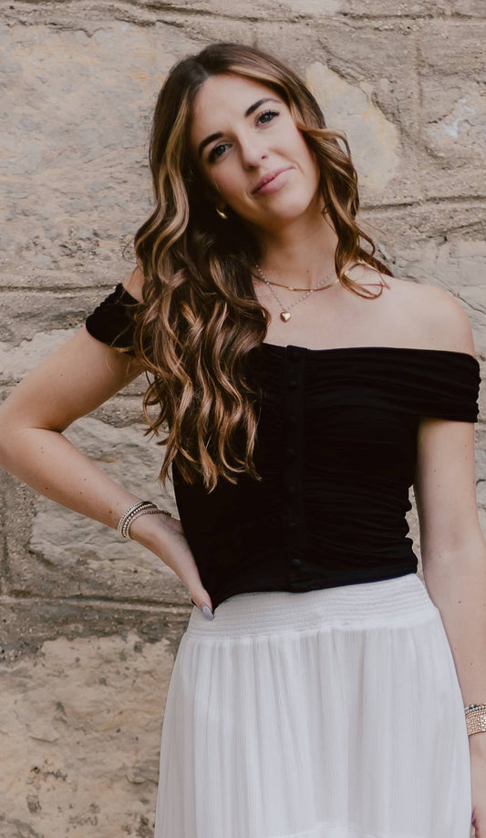 Buttoned In Black Top