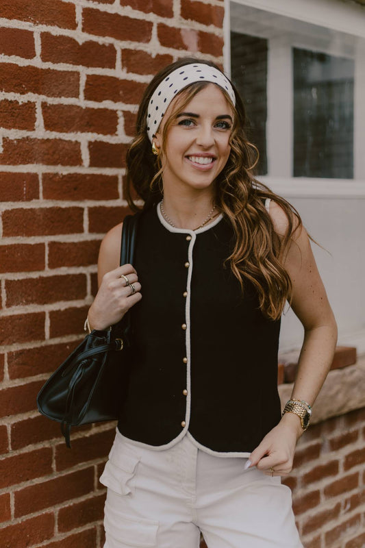 black and white button up knit vest