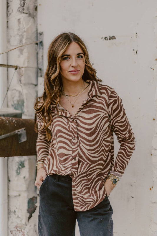 Brown Zebra button down shirt