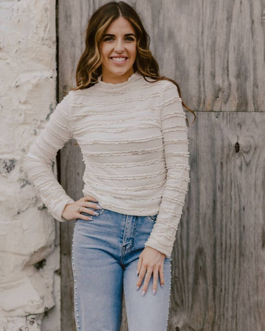Cream ruffle long sleeve top