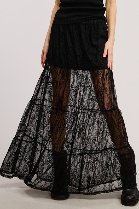 lace black skirt with built in mini skirt underneath. 
