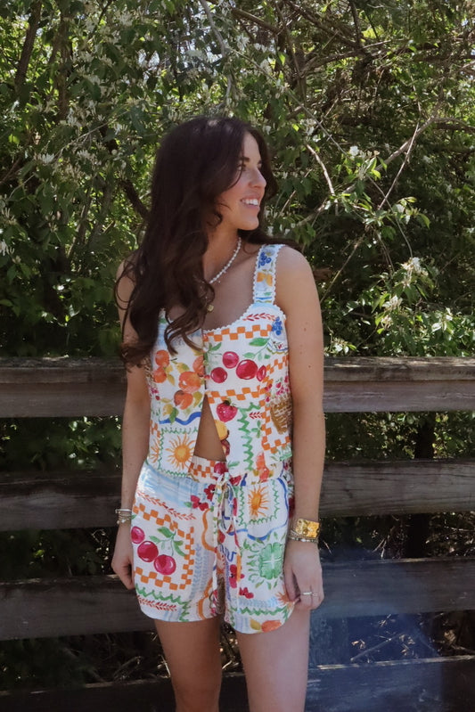 Picnic Pattern Summer Set with cherries and bright summer patterns